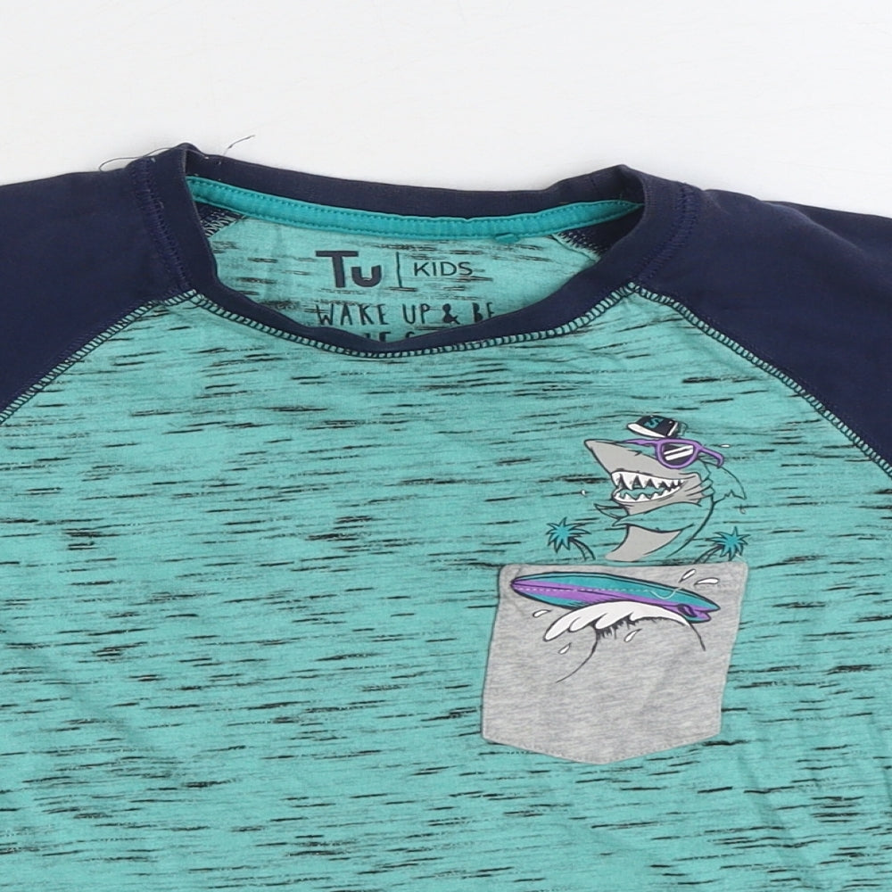 TU Boys Blue Cotton Basic T-Shirt Size 5-6 Years Round Neck Pullover - Sharks