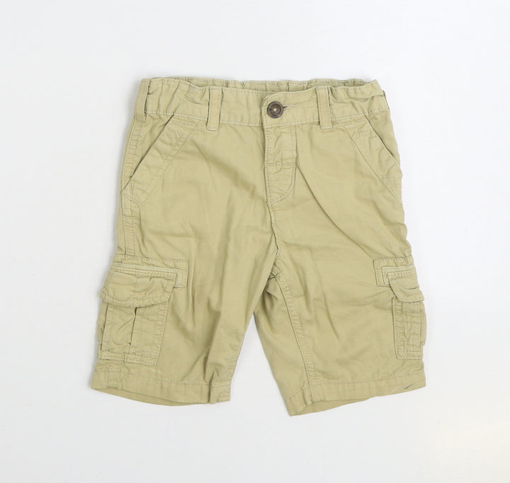 Marks and Spencer Boys Beige Cotton Cargo Trousers Size 3-4 Years Regular Zip