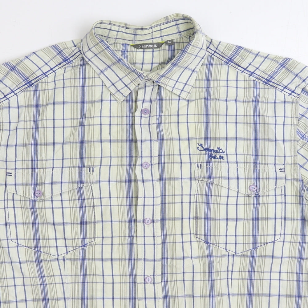 Sonneti Mens Multicoloured Plaid Cotton Button-Up Size XL Collared Button