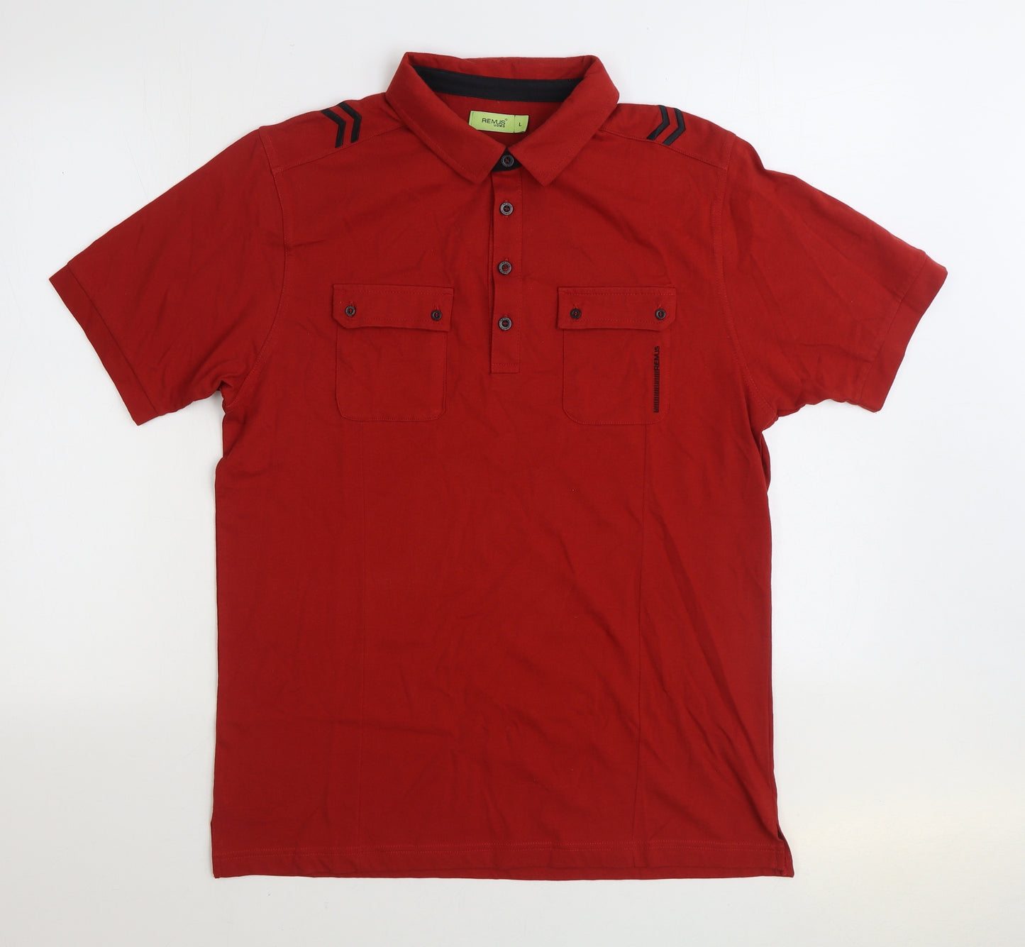 Remus Uomo Mens Red Cotton Polo Size L Collared Button