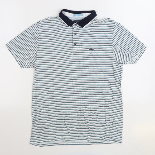 Matalan Mens Blue Striped Cotton Polo Size M Collared Button