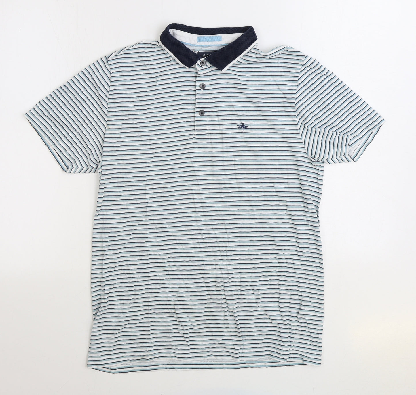 Matalan Mens Blue Striped Cotton Polo Size M Collared Button