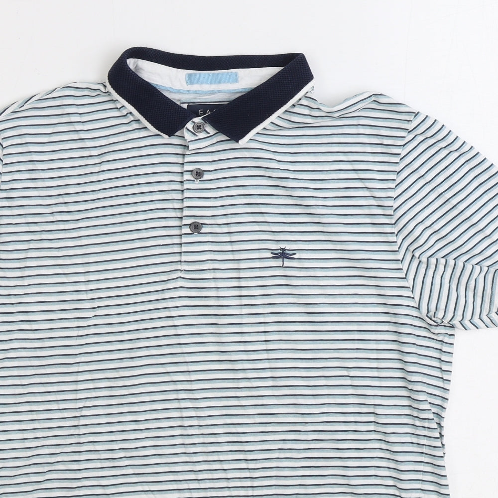 Matalan Mens Blue Striped Cotton Polo Size M Collared Button