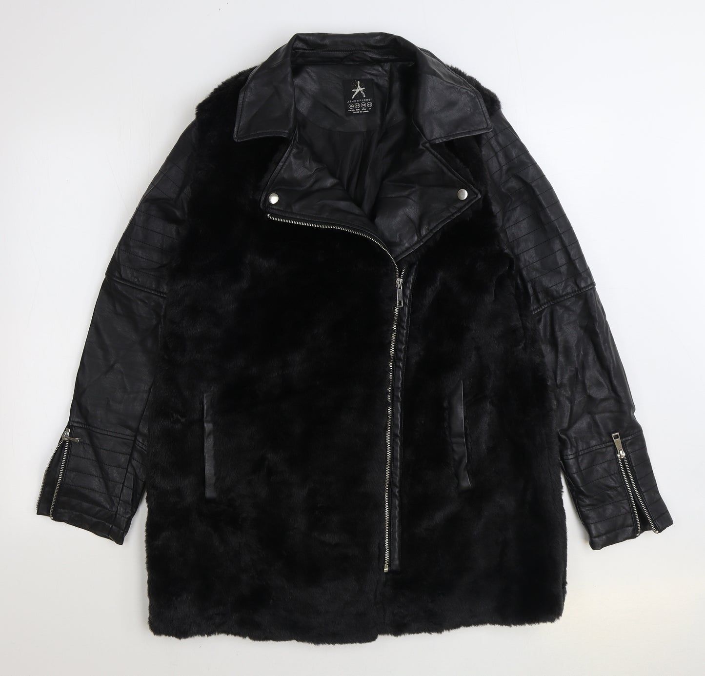 Atmosphere Womens Black Jacket Size 16 Zip - Faux Fur