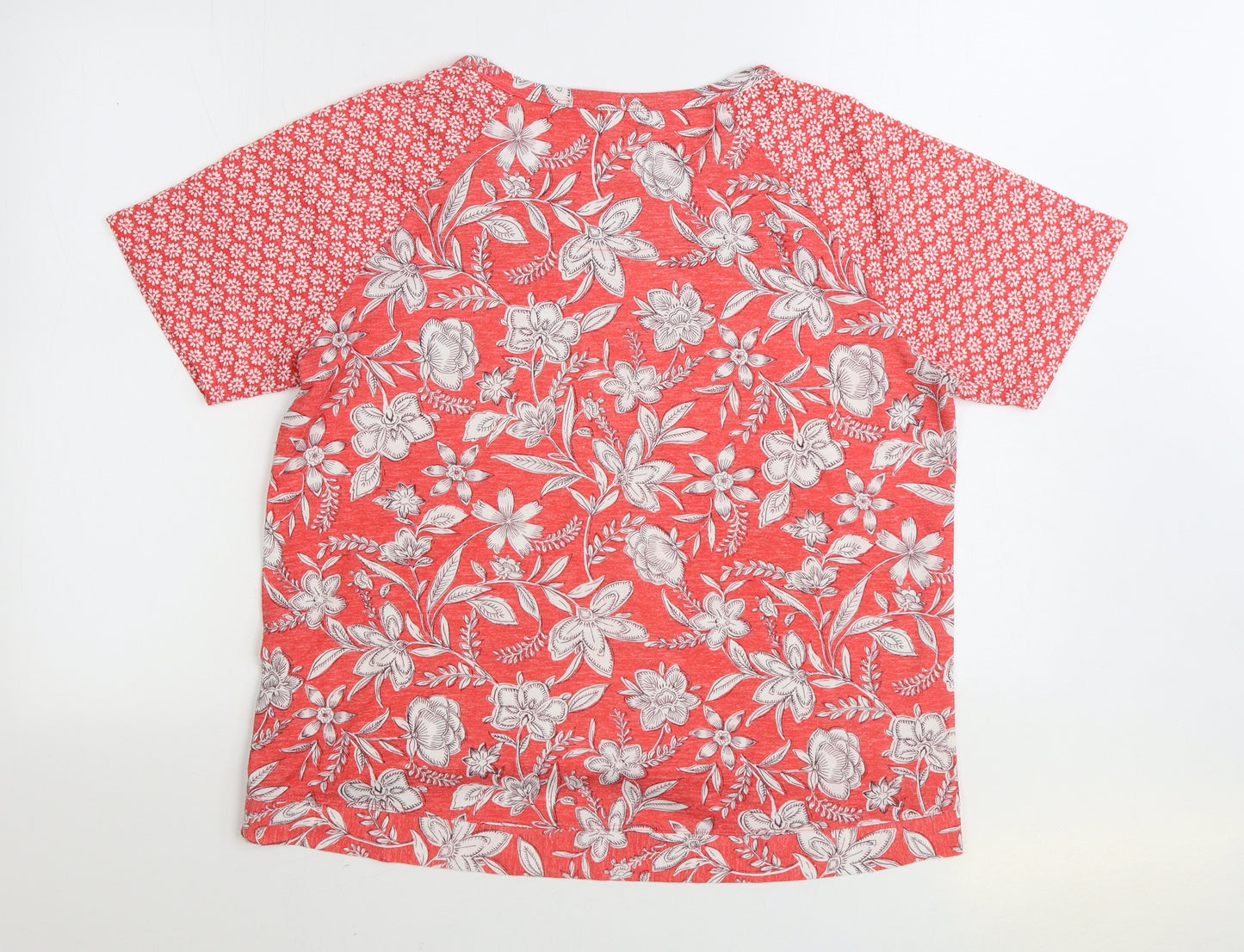 Marks and Spencer Womens Red Floral Polyester Basic T-Shirt Size 16 Round Neck