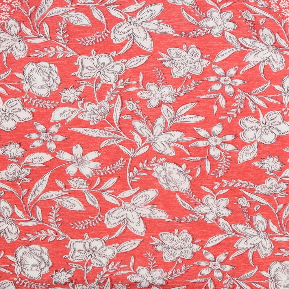 Marks and Spencer Womens Red Floral Polyester Basic T-Shirt Size 16 Round Neck