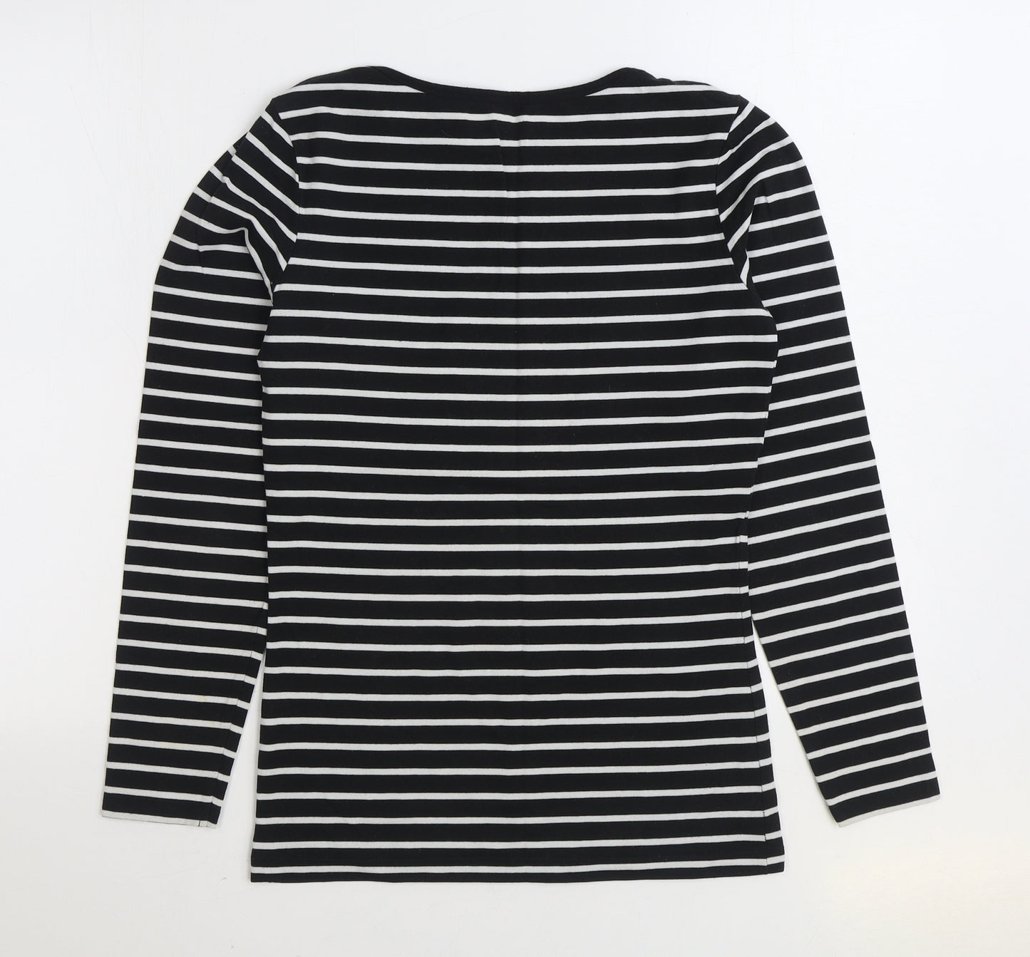 TU Womens Black Striped Cotton Basic T-Shirt Size 12 Boat Neck