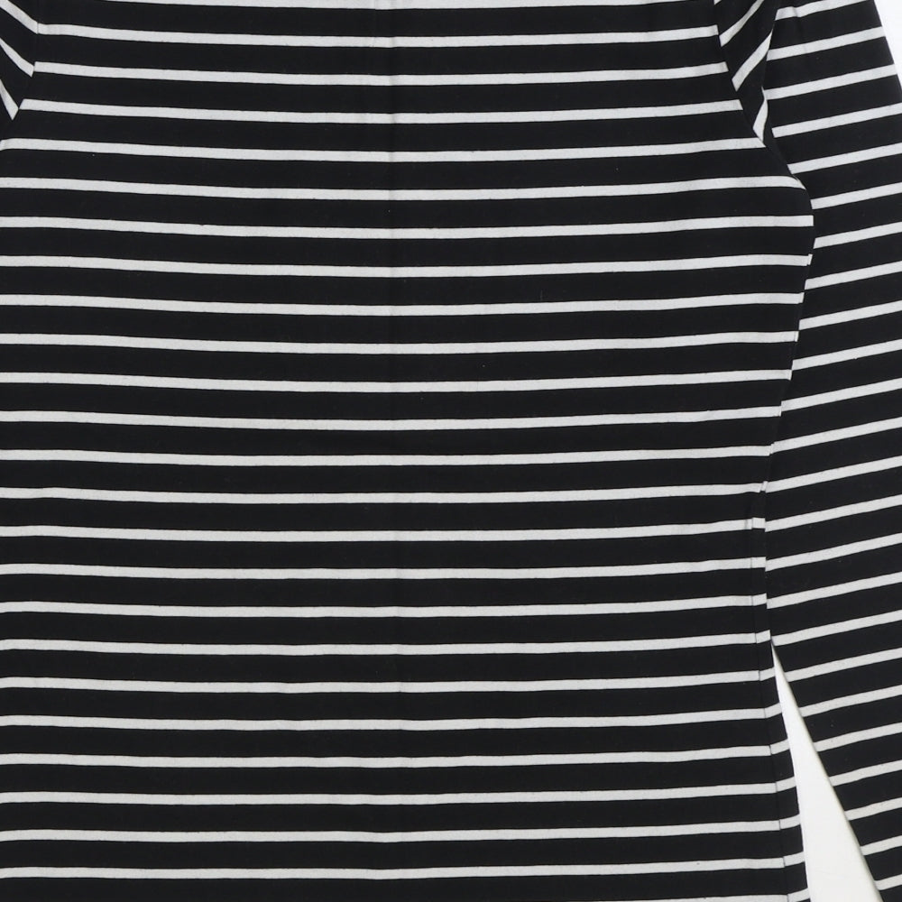 TU Womens Black Striped Cotton Basic T-Shirt Size 12 Boat Neck