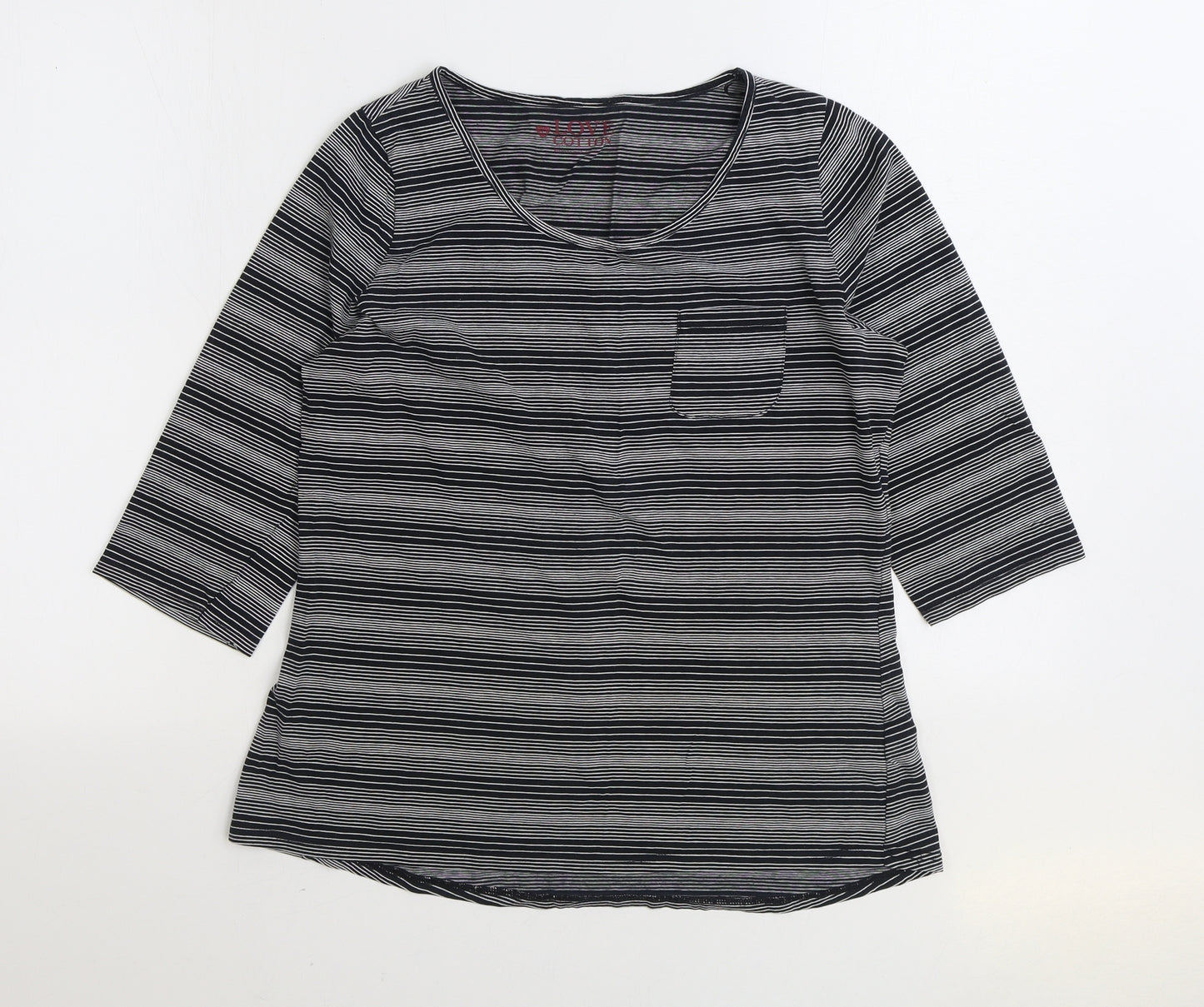 BHS Womens Black Striped 100% Cotton Basic T-Shirt Size 14 Scoop Neck