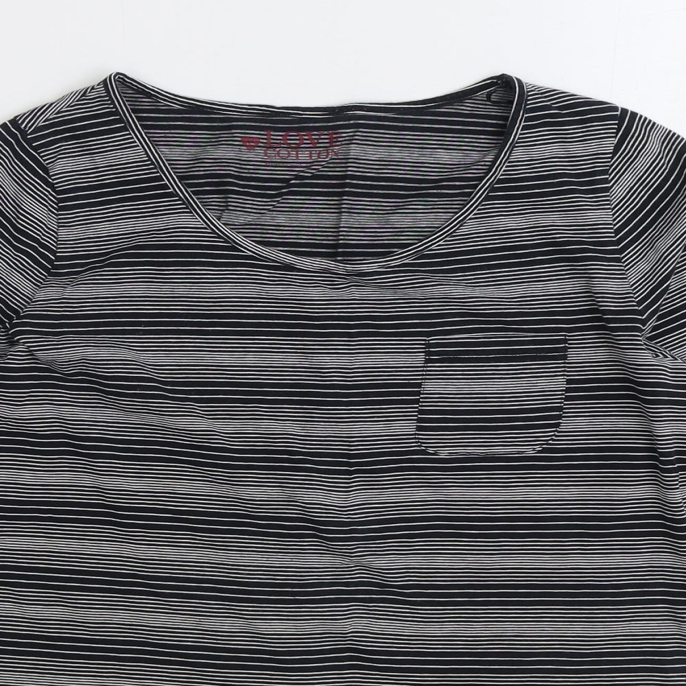 BHS Womens Black Striped 100% Cotton Basic T-Shirt Size 14 Scoop Neck