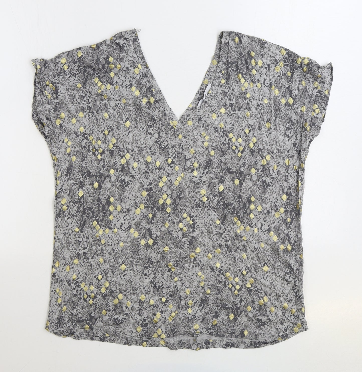 NEXT Womens Grey Animal Print Viscose Basic T-Shirt Size 16 V-Neck