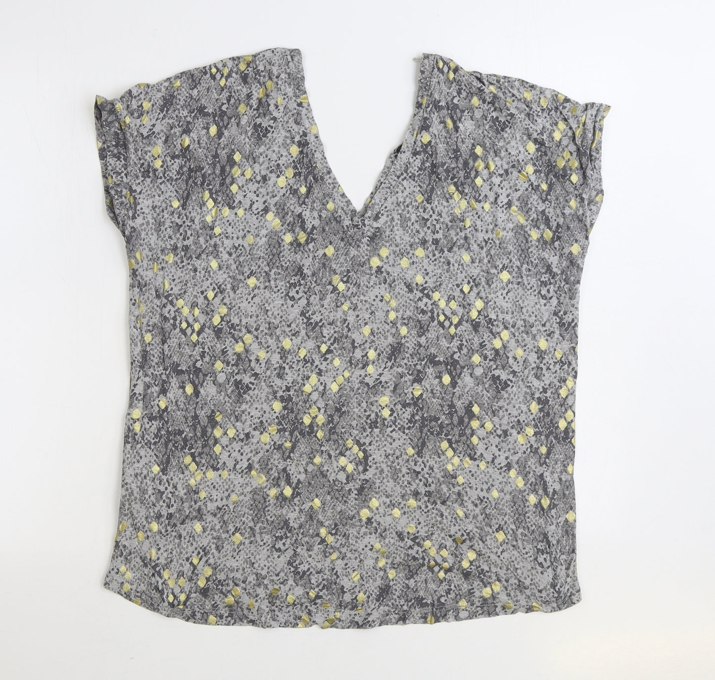 NEXT Womens Grey Animal Print Viscose Basic T-Shirt Size 16 V-Neck