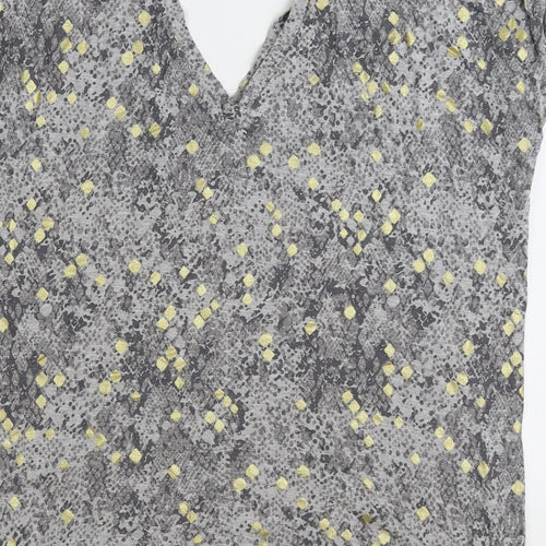 NEXT Womens Grey Animal Print Viscose Basic T-Shirt Size 16 V-Neck