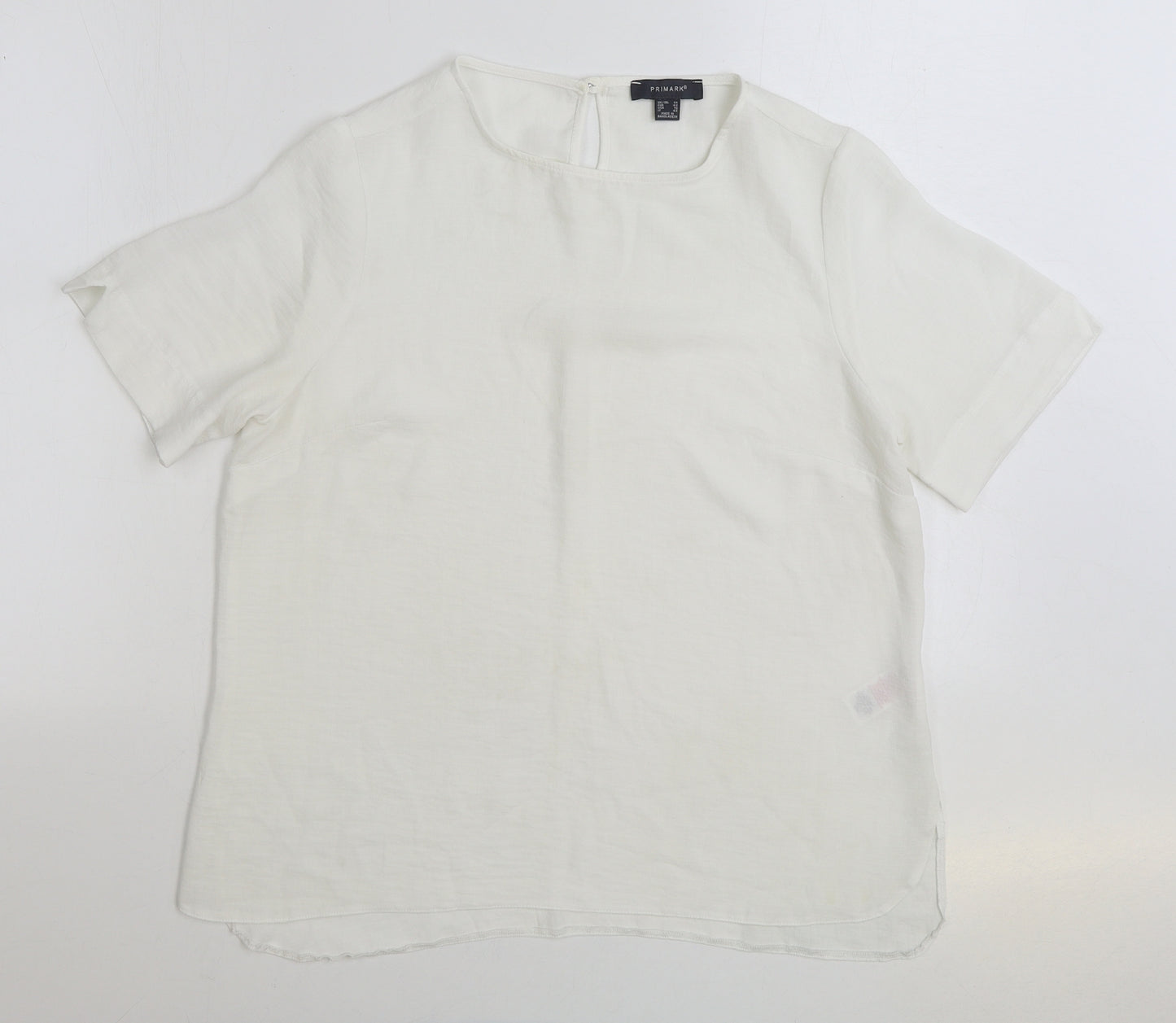 Primark Womens White Cotton Basic Blouse Size 14 Round Neck