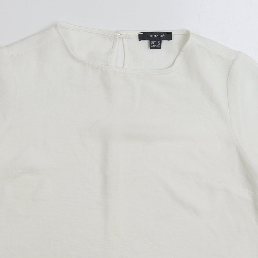 Primark Womens White Cotton Basic Blouse Size 14 Round Neck