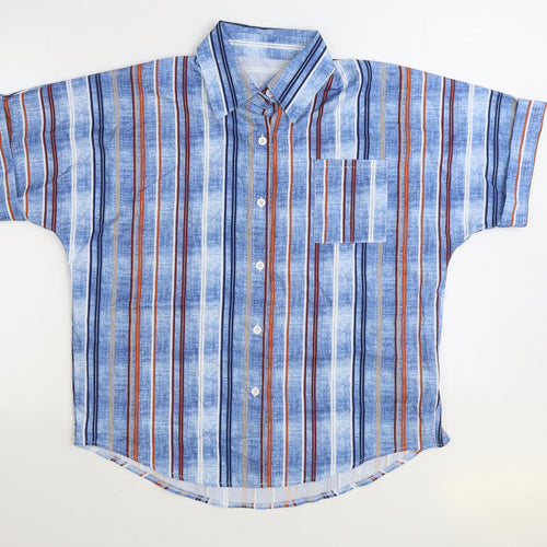 Preworn Mens Multicoloured Striped Polyester Button-Up Size XL Collared Button