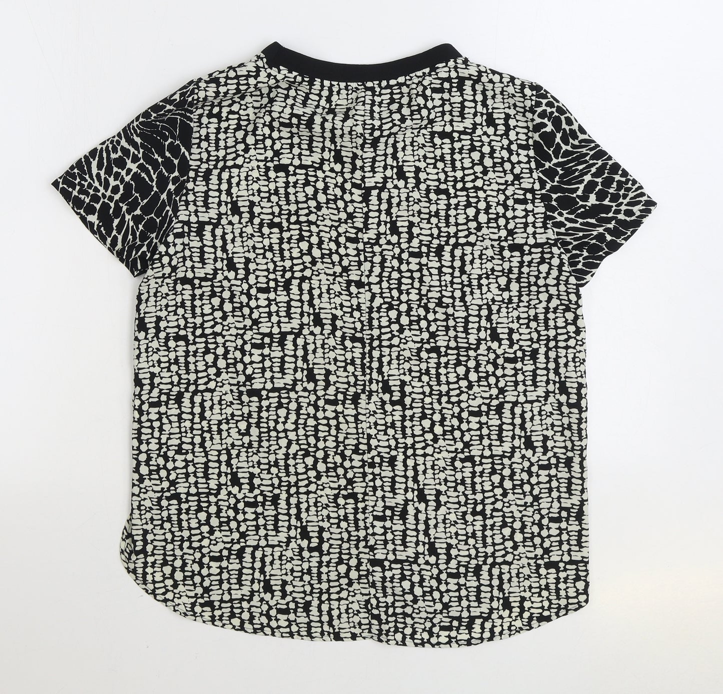 Marks and Spencer Womens Black Geometric Polyester Basic Blouse Size 10 Round Neck