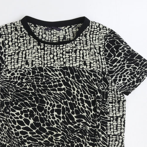 Marks and Spencer Womens Black Geometric Polyester Basic Blouse Size 10 Round Neck
