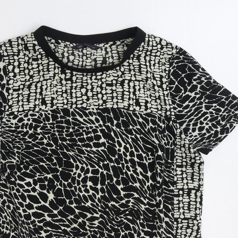 Marks and Spencer Womens Black Geometric Polyester Basic Blouse Size 10 Round Neck