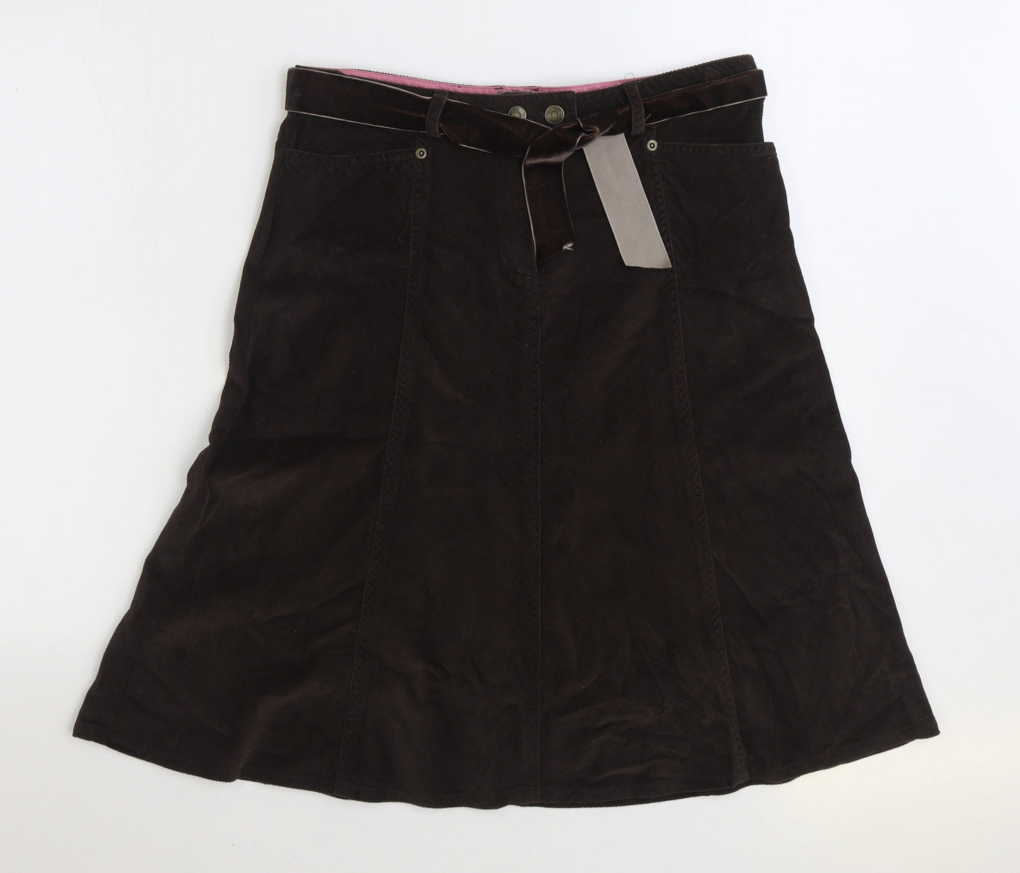 TU Womens Brown Cotton A-Line Skirt Size 12 Zip