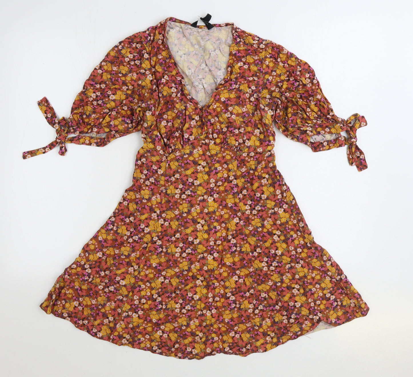 New Look Womens Multicoloured Floral Viscose Skater Dress Size 8 V-Neck Pullover