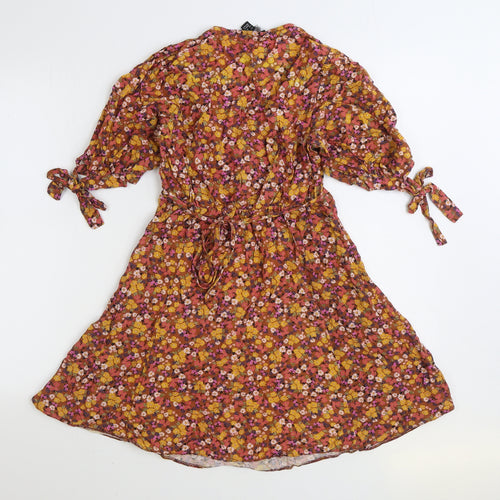 New Look Womens Multicoloured Floral Viscose Skater Dress Size 8 V-Neck Pullover