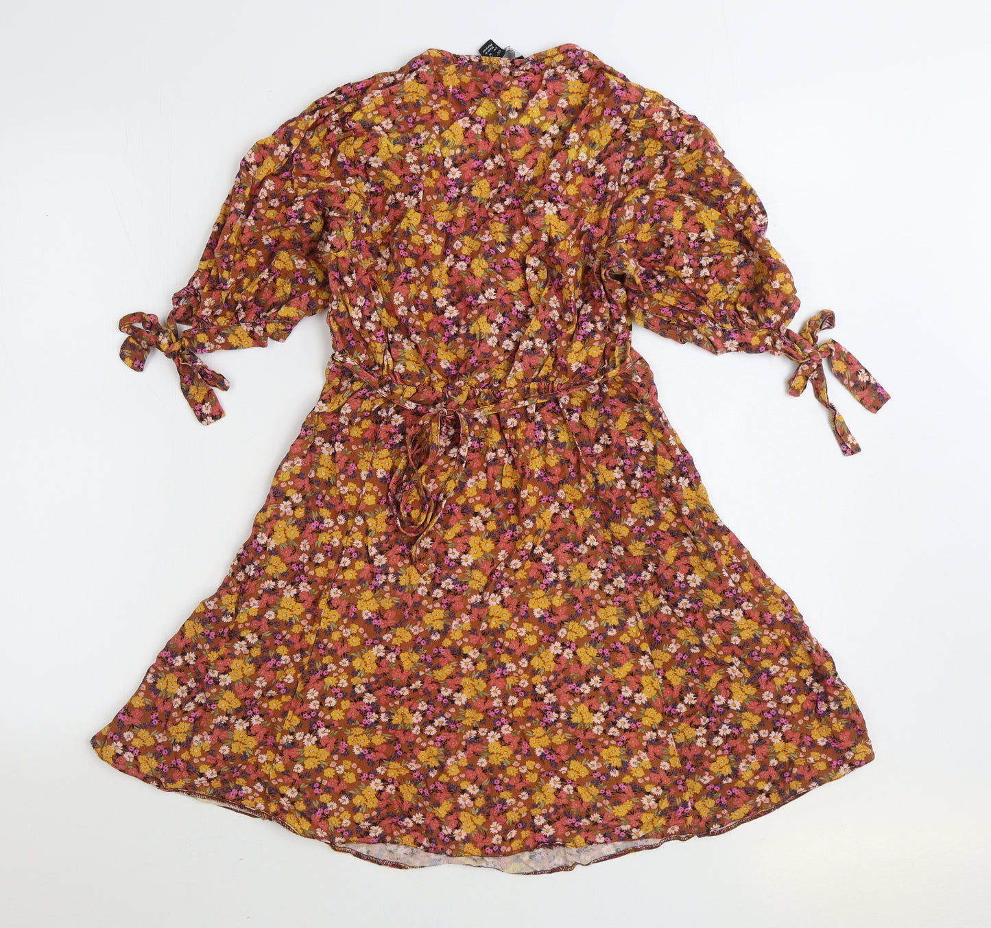 New Look Womens Multicoloured Floral Viscose Skater Dress Size 8 V-Neck Pullover