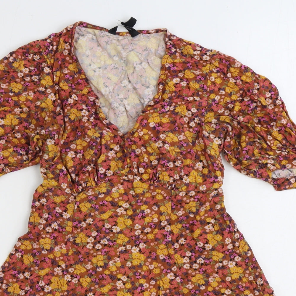 New Look Womens Multicoloured Floral Viscose Skater Dress Size 8 V-Neck Pullover
