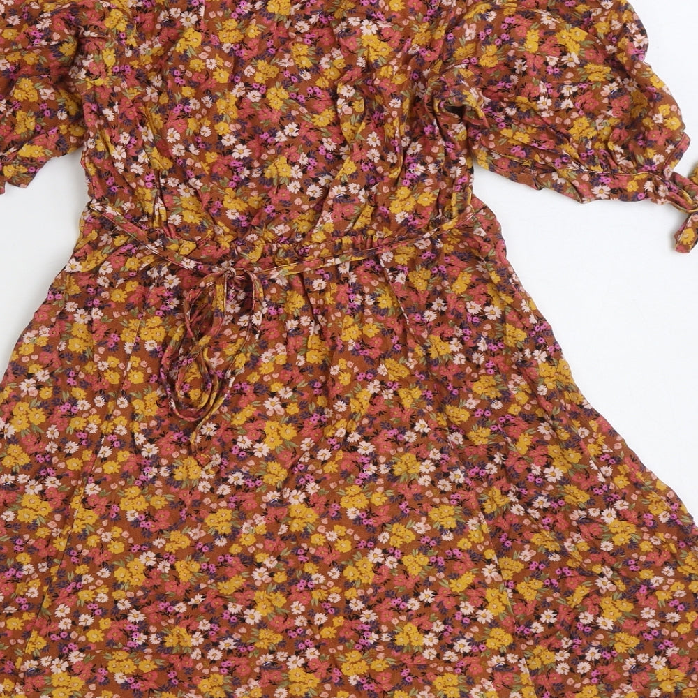 New Look Womens Multicoloured Floral Viscose Skater Dress Size 8 V-Neck Pullover