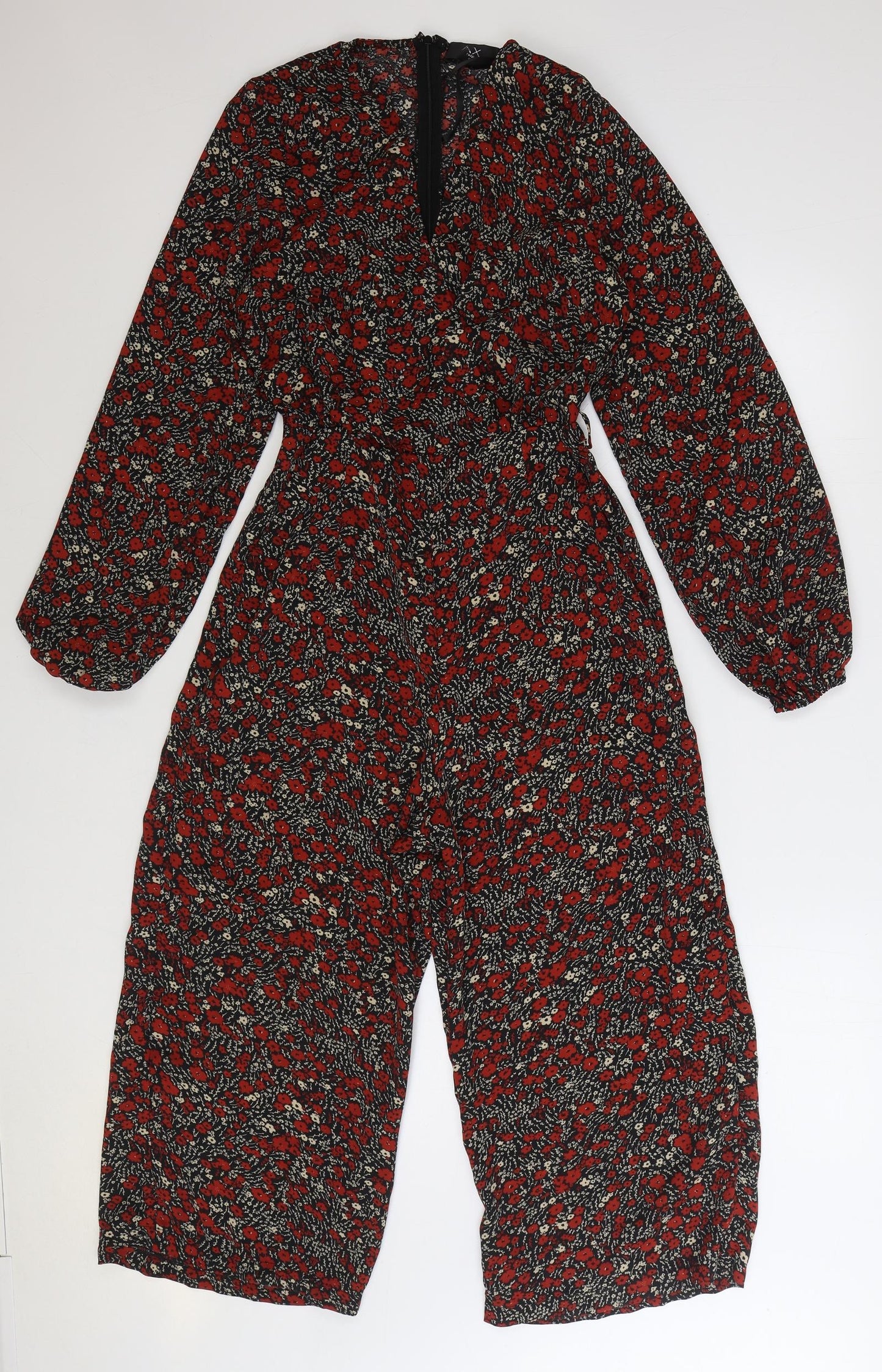 AX Paris Womens Red Floral Polyester Jumpsuit One-Piece Size 8 Zip