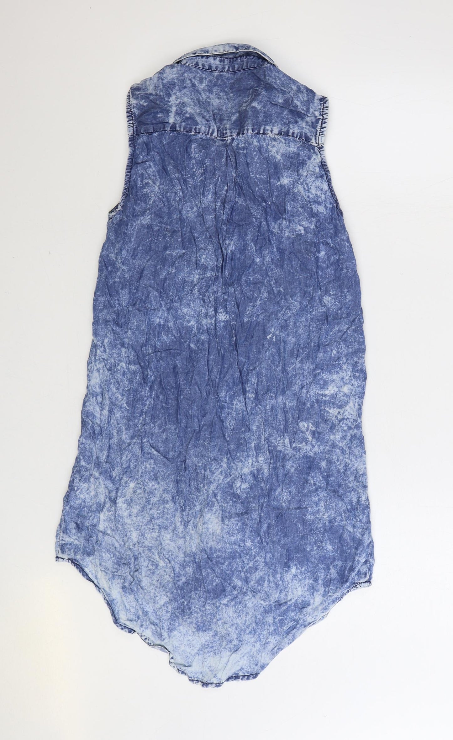 QED London Womens Blue Cotton Basic Blouse Size 10 Collared