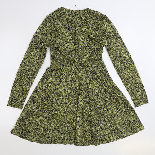 Primark Womens Green Floral Cotton Skater Dress Size 2XS Round Neck Pullover