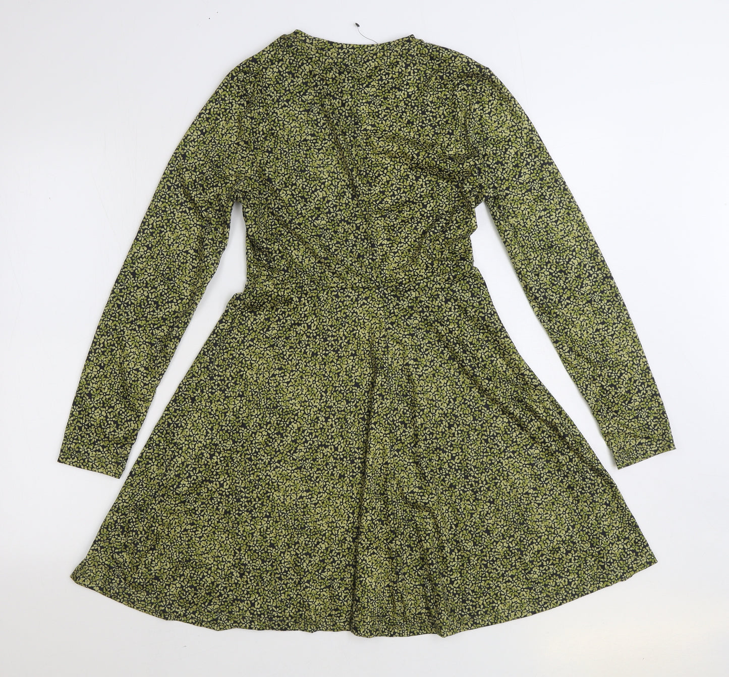 Primark Womens Green Floral Cotton Skater Dress Size 2XS Round Neck Pullover