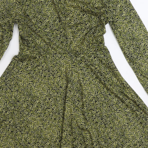 Primark Womens Green Floral Cotton Skater Dress Size 2XS Round Neck Pullover