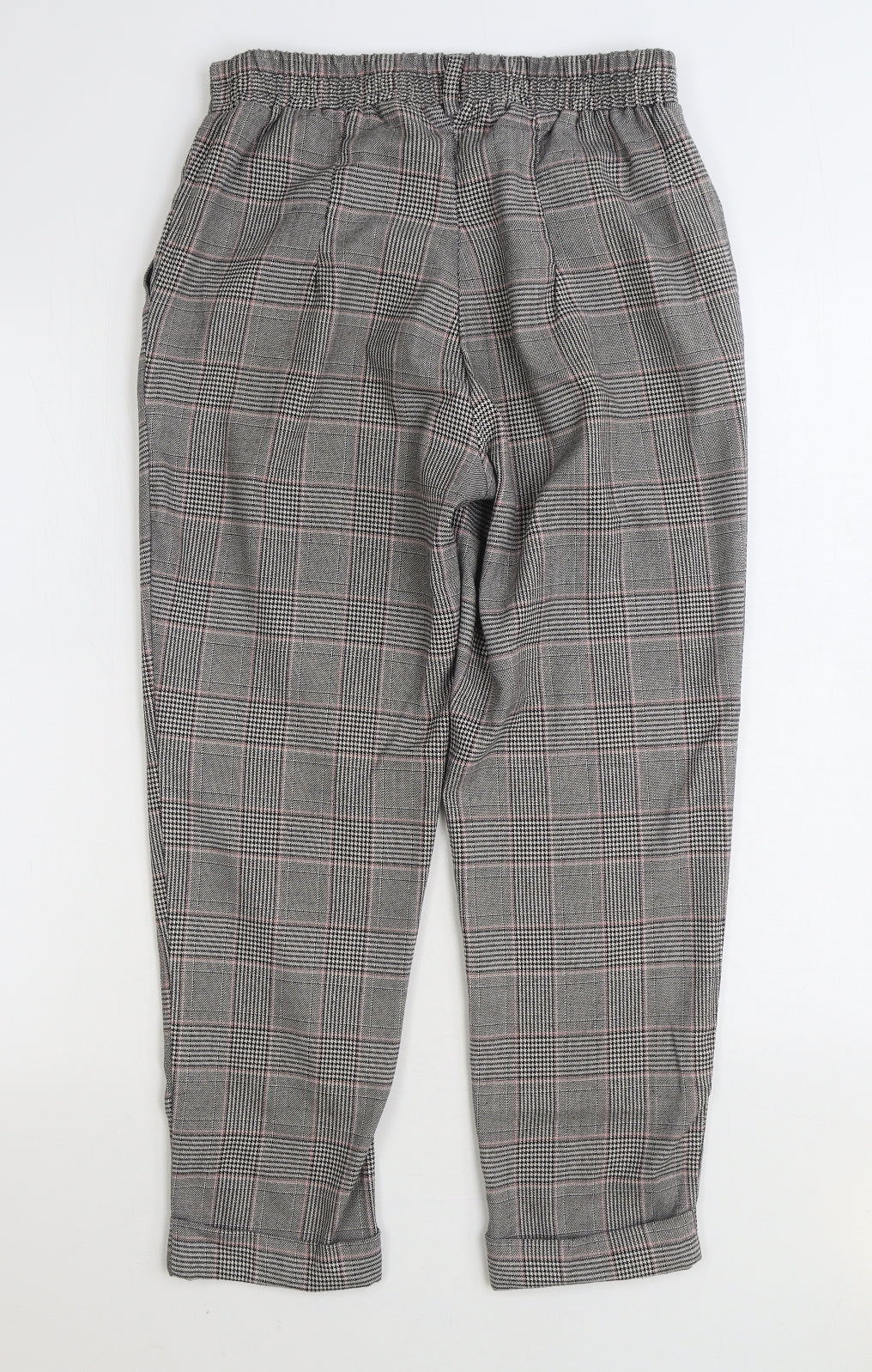 Stradivarius Womens Grey Plaid Cotton Trousers Size M L25 in Regular Button