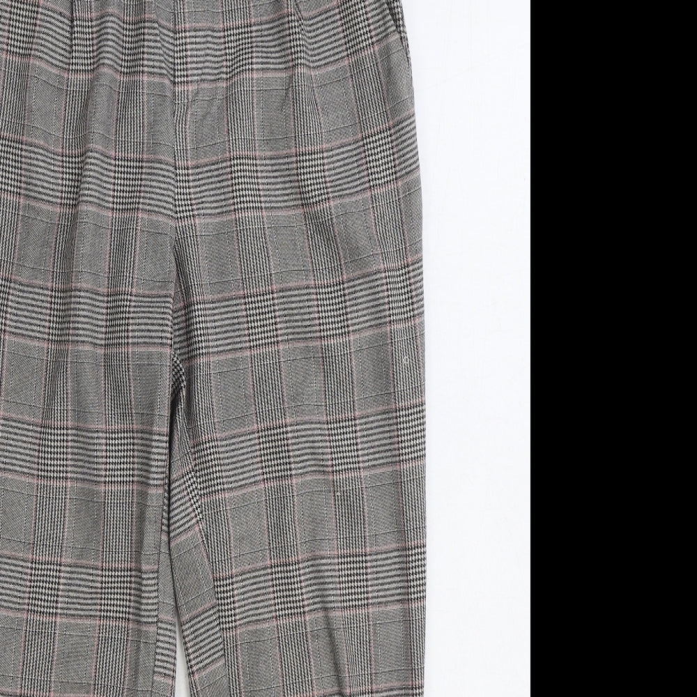 Stradivarius Womens Grey Plaid Cotton Trousers Size M L25 in Regular Button