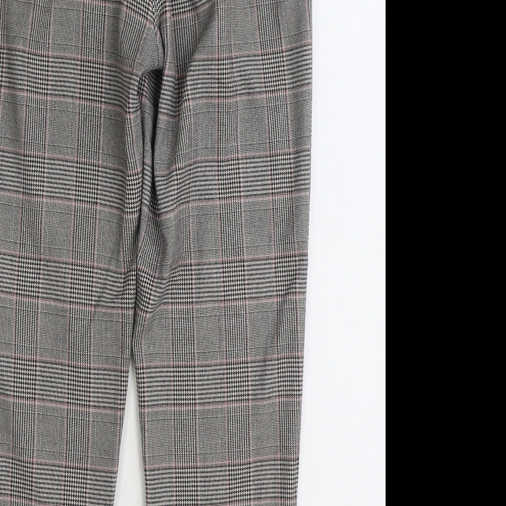 Stradivarius Womens Grey Plaid Cotton Trousers Size M L25 in Regular Button