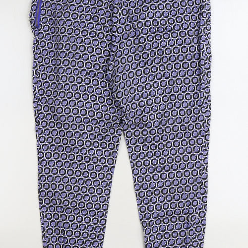 H&M Womens Blue Geometric Cotton Trousers Size 12 L26 in Regular Zip