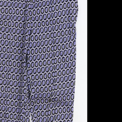 H&M Womens Blue Geometric Cotton Trousers Size 12 L26 in Regular Zip