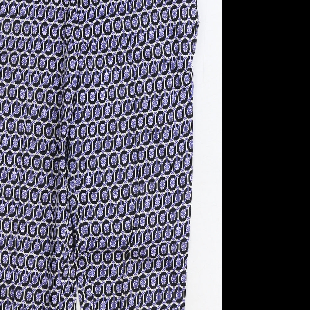 H&M Womens Blue Geometric Cotton Trousers Size 12 L26 in Regular Zip