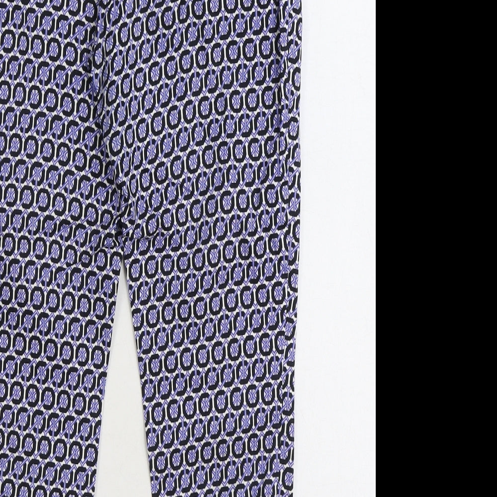 H&M Womens Blue Geometric Cotton Trousers Size 12 L26 in Regular Zip