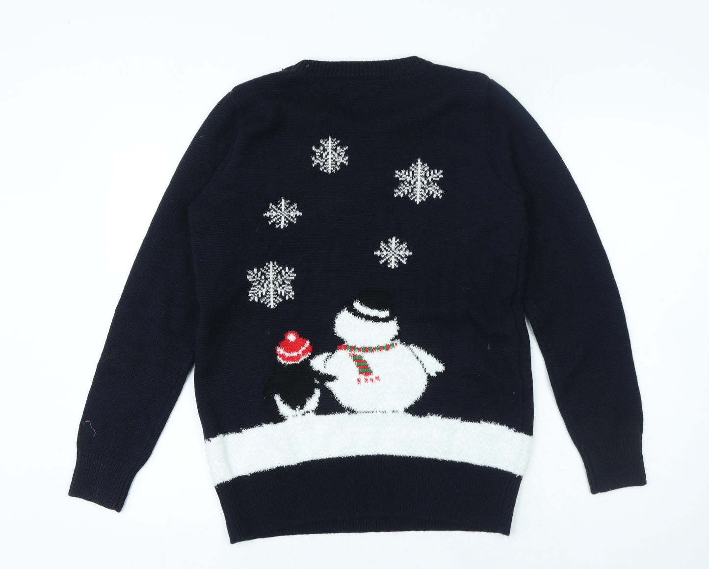 Red Herring Womens Blue Round Neck Acrylic Pullover Jumper Size 14 - Snowman