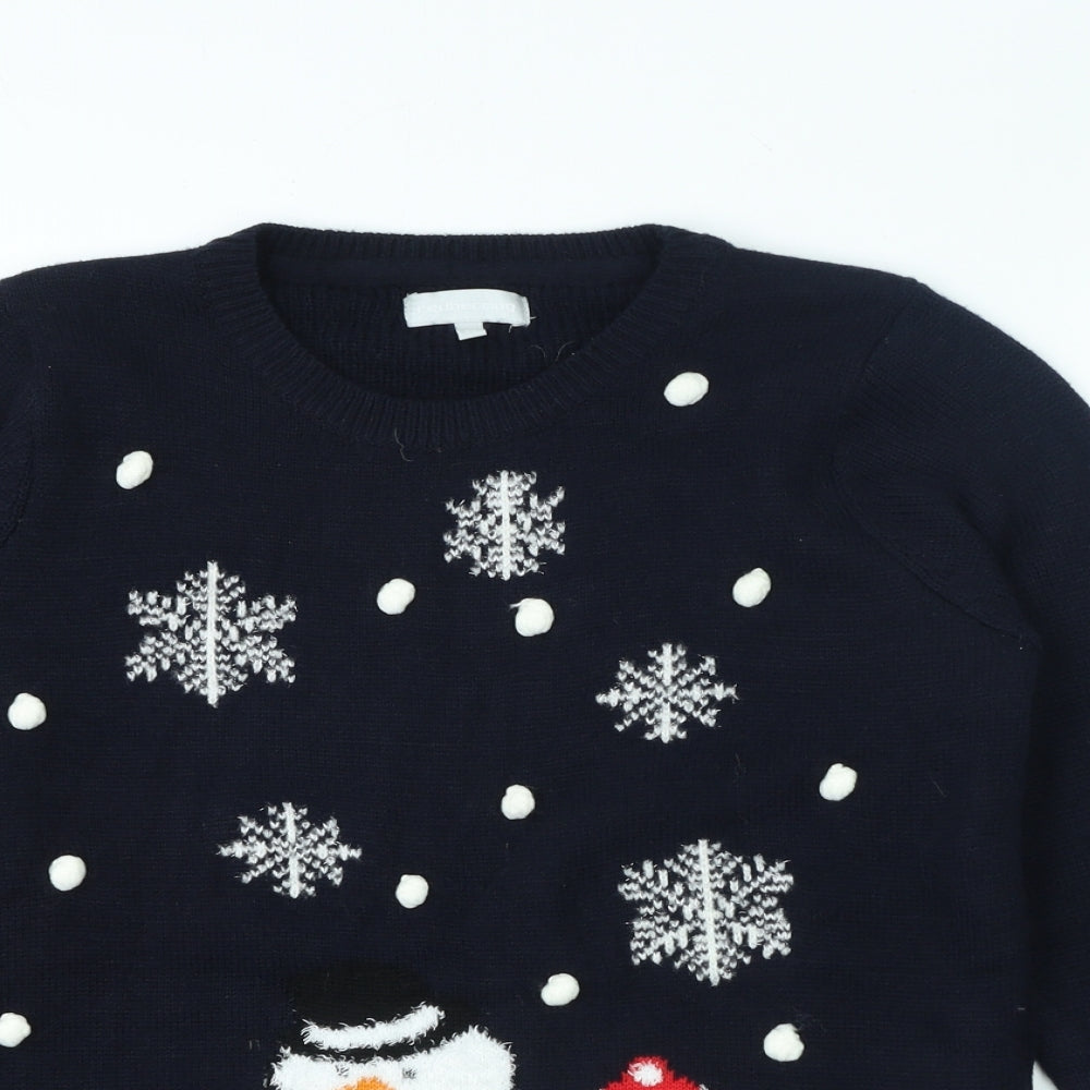 Red Herring Womens Blue Round Neck Acrylic Pullover Jumper Size 14 - Snowman