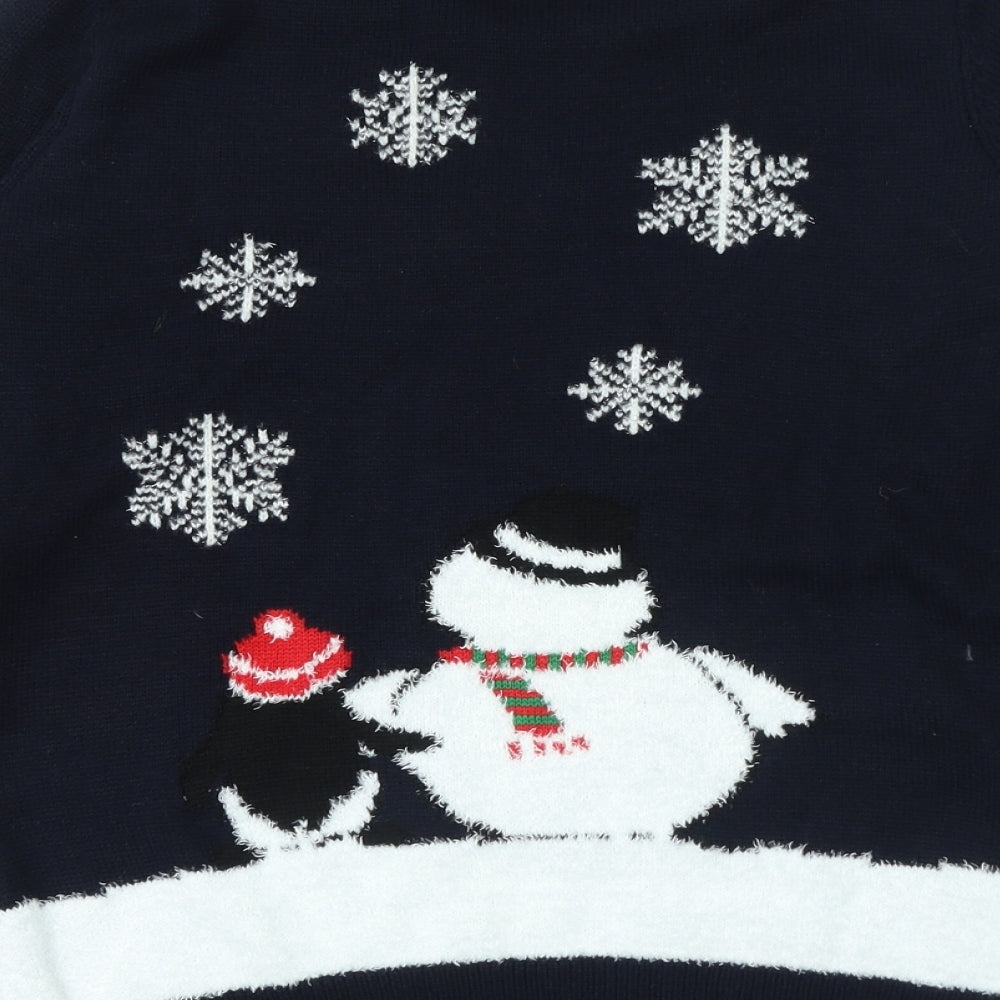 Red Herring Womens Blue Round Neck Acrylic Pullover Jumper Size 14 - Snowman