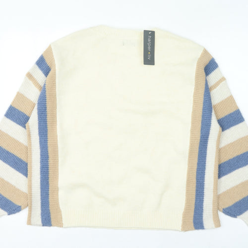 Harper & Liv Womens Multicoloured Round Neck Striped Polyester Pullover Jumper Size XS