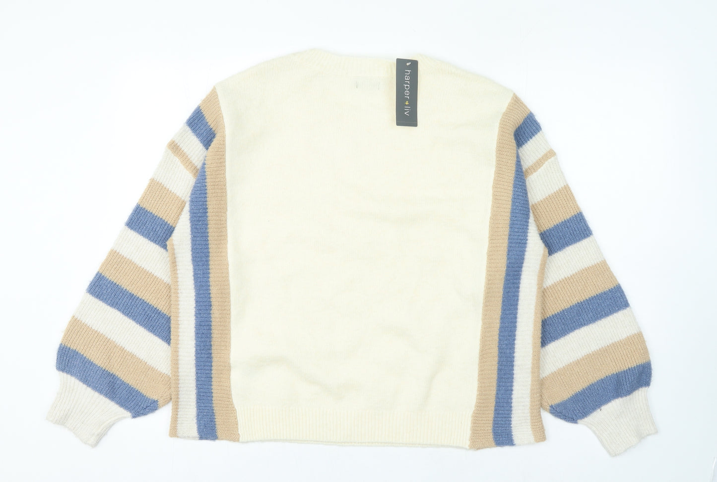 Harper & Liv Womens Multicoloured Round Neck Striped Polyester Pullover Jumper Size XS