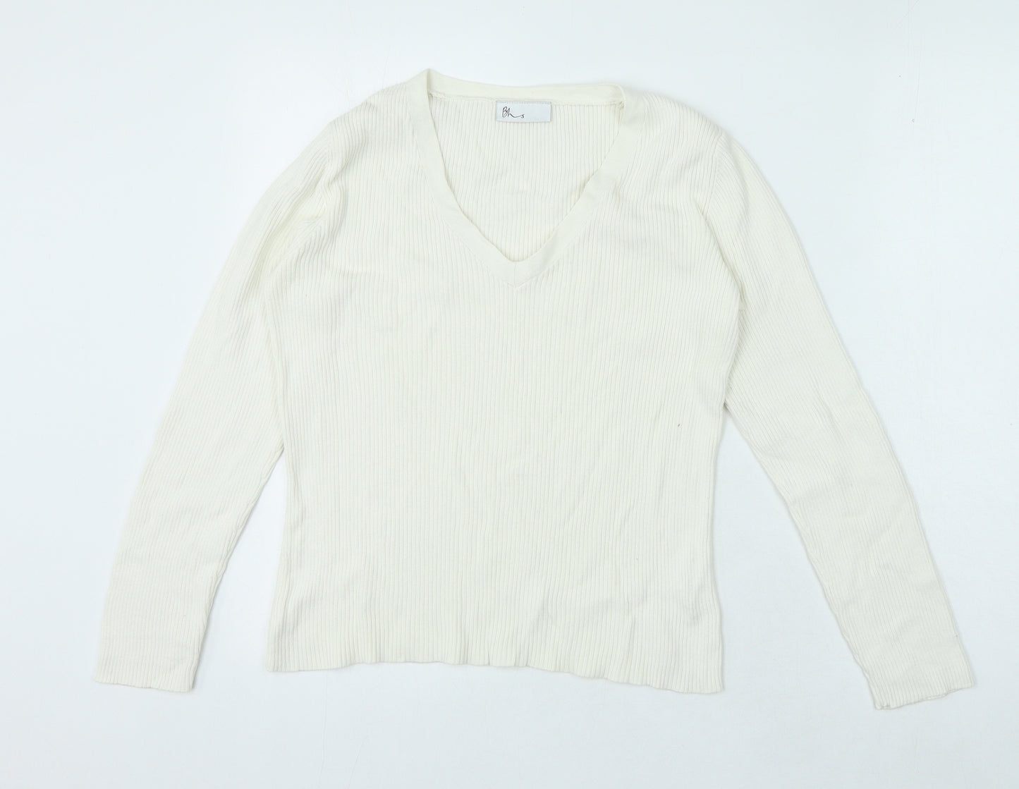 BHS Womens Beige 100% Cotton Jersey T-Shirt Size 14 V-Neck