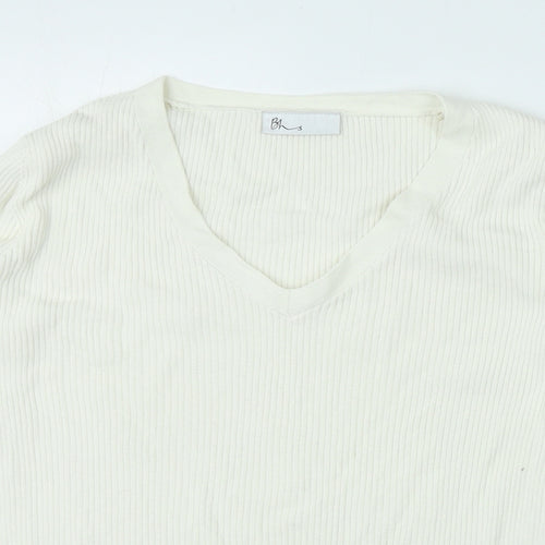 BHS Womens Beige 100% Cotton Jersey T-Shirt Size 14 V-Neck