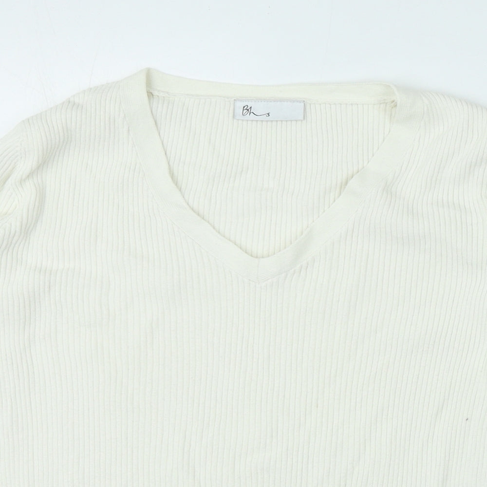 BHS Womens Beige 100% Cotton Jersey T-Shirt Size 14 V-Neck