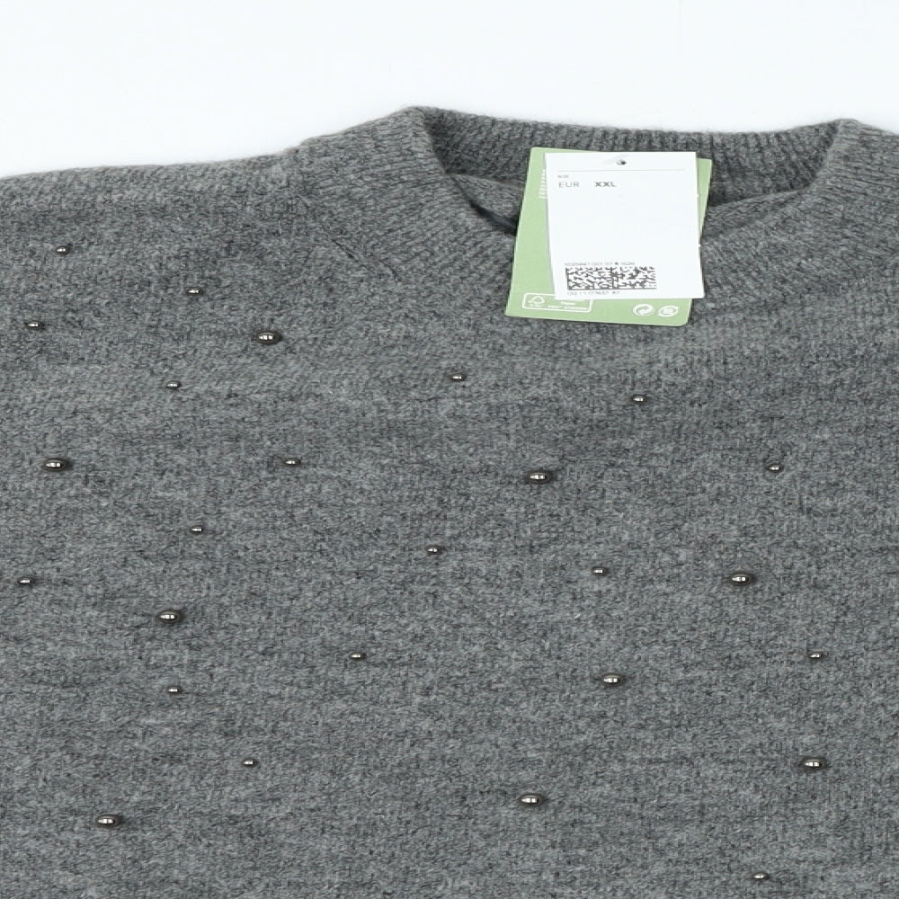 H&M Womens Grey Round Neck Polyester Pullover Jumper Size 2XL - Dark Pear Baeds